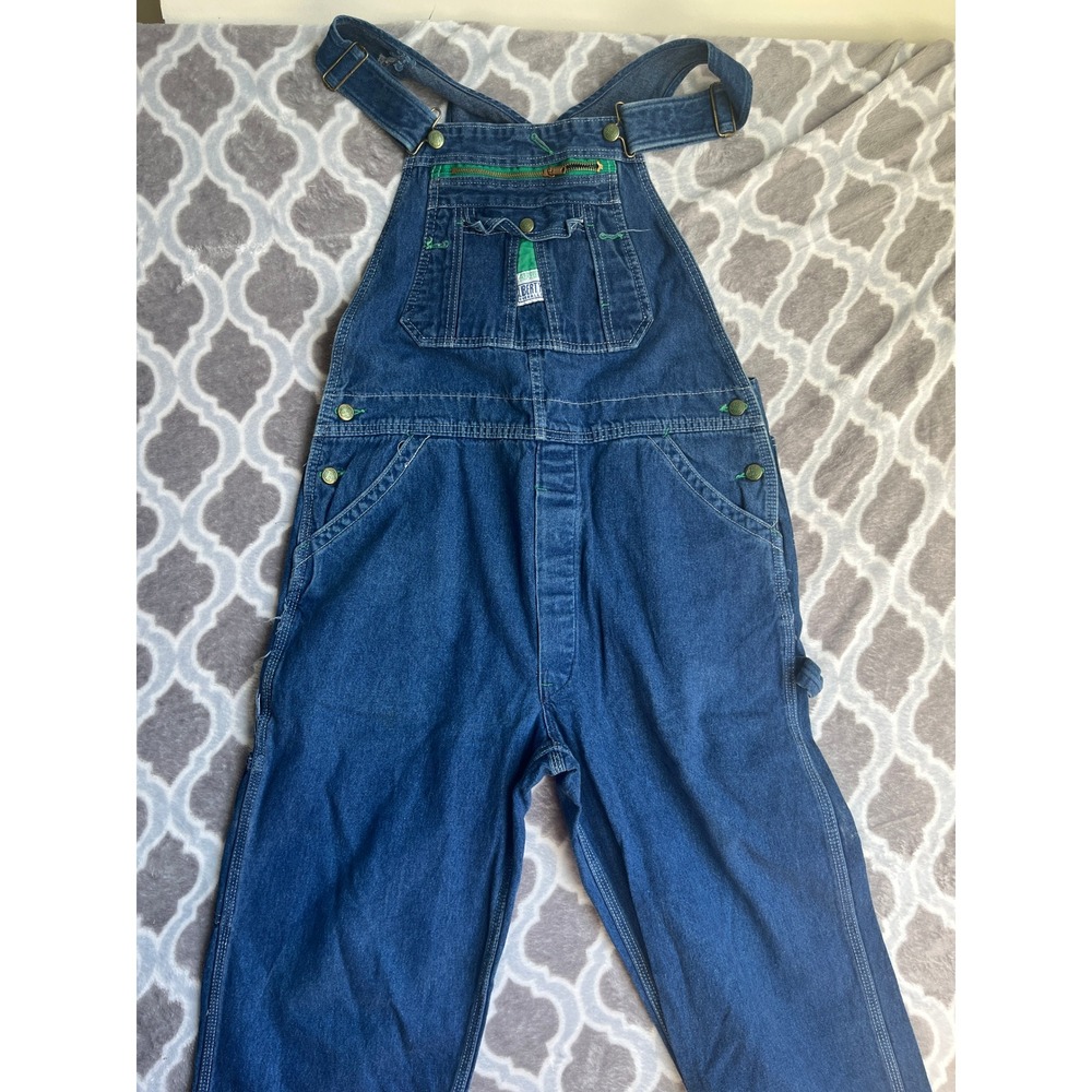 Liberty Overalls Mens Size 36x28 Jeans Blue Green Stitch Bib Denim Workwear